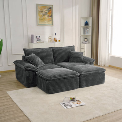 Canapé modulaire 81 po - Très grand canapé en nuage de velours côtelé avec repose-pieds mobile