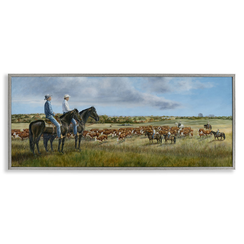 Cowboys et bovins dans une vaste campagne, estampe numérique, design par Carolyn Mock, H 10 po x l 24 po