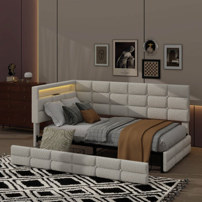 Upholstered Twin Daybed With Dual Storage Drawers, Charging Station, LED Lighting, And Storage Headboard