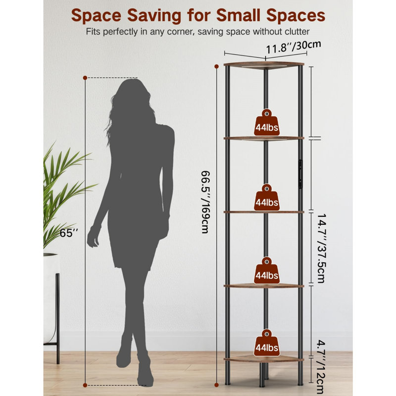 169 cm H x 30 cm W Corner Bookcase