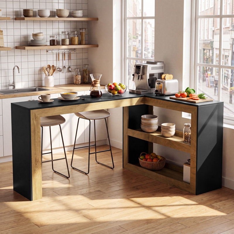 Corner Bar Table with Storage, Multi-functional 3-Tier Pub Table for Home Bar