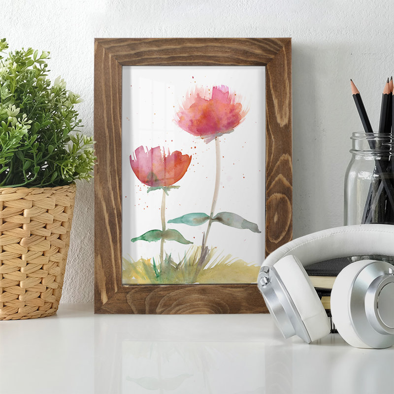 «Pink Fleurs II», reproduction d'art encadrée, H 9 po x l 7 po x P 1 po, Noyer