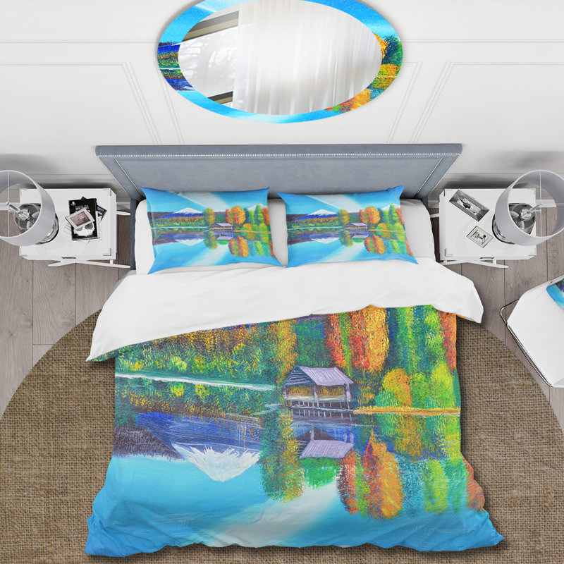 Reflection of Mountain and Sky On The Lake - Ensemble de housse de couette nautique - Microfibre de polyester