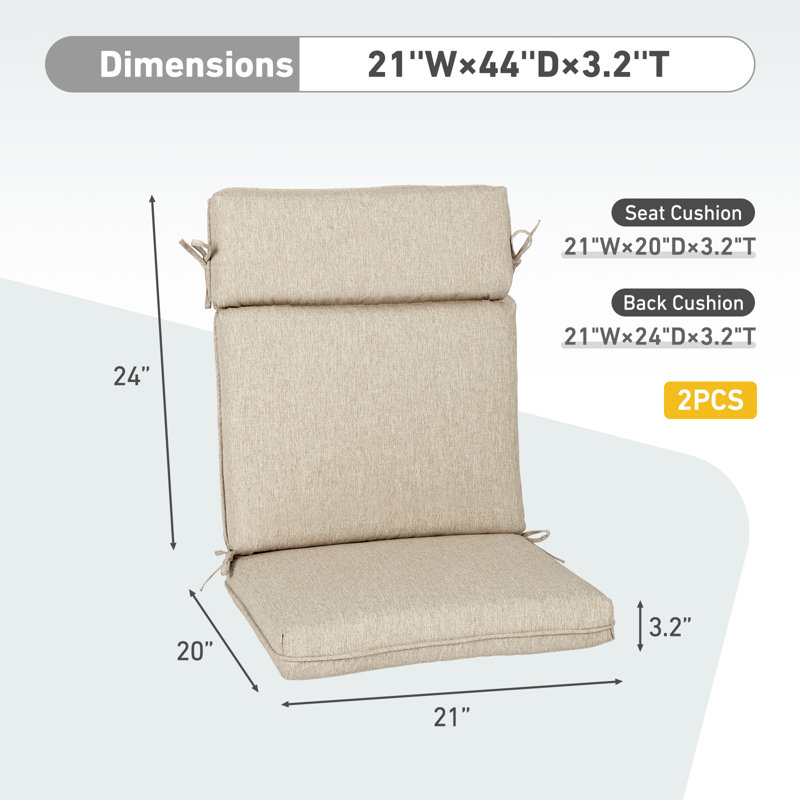 Outdoor High Back Dining Chair Cushion Set, Brown, 21" W x 20" D