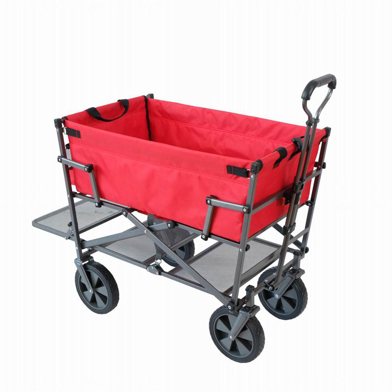 Mac Sports Heavy Duty Steel Double Decker Yard Cart Wagon, Red