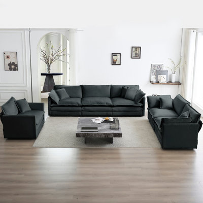 3 Piece Gray Chenille Sectional , Oversized For Spacious Home Interior Comfortable Living Space