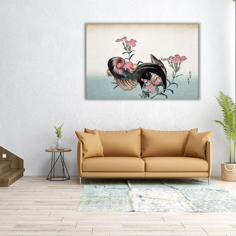 Coq et fleur, 1760-1849 - reproduction d'art sur toile, H 20 po x l 30 po