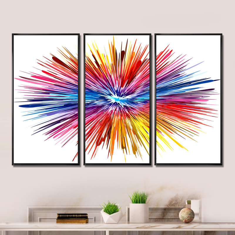 «Color Explosion», ensemble de 3 toiles abstraites encadrées sur toile, Noir, noir, noir, noir, H 20 po x l 36 po x P 1 po