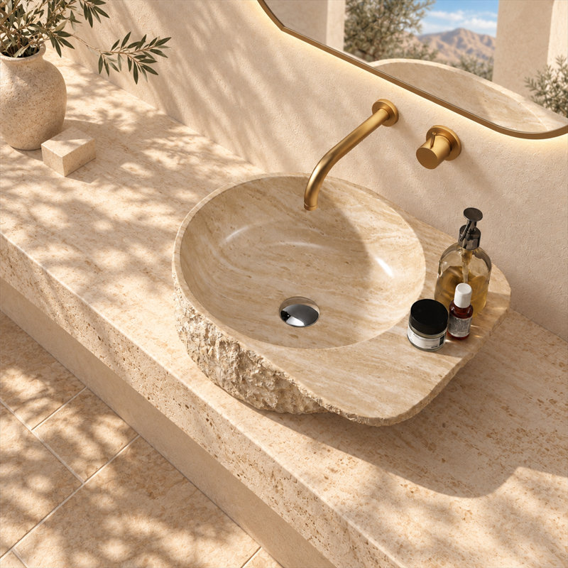 Lavabo-vasque rond de 58 cm (23 po) en surface solide, rectangulaire, beige