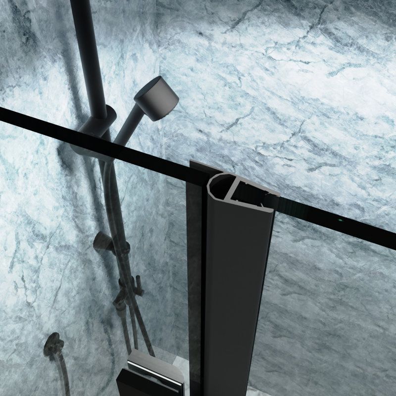 34.12 In. W X 70.8 H Bi Semi- Shower Doors In Matte Black, With Clear Glass Panels, Aluminium For Bathroom Refinement Black Glass, To 35-3/8 H, Joy
