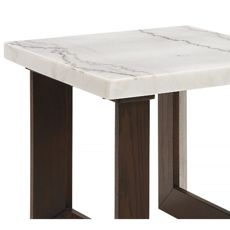 Table de bout en marbre blanc naturel et finition espresso