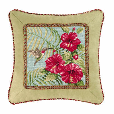Hybiscus & Hummingbird Needlepoint Pillow