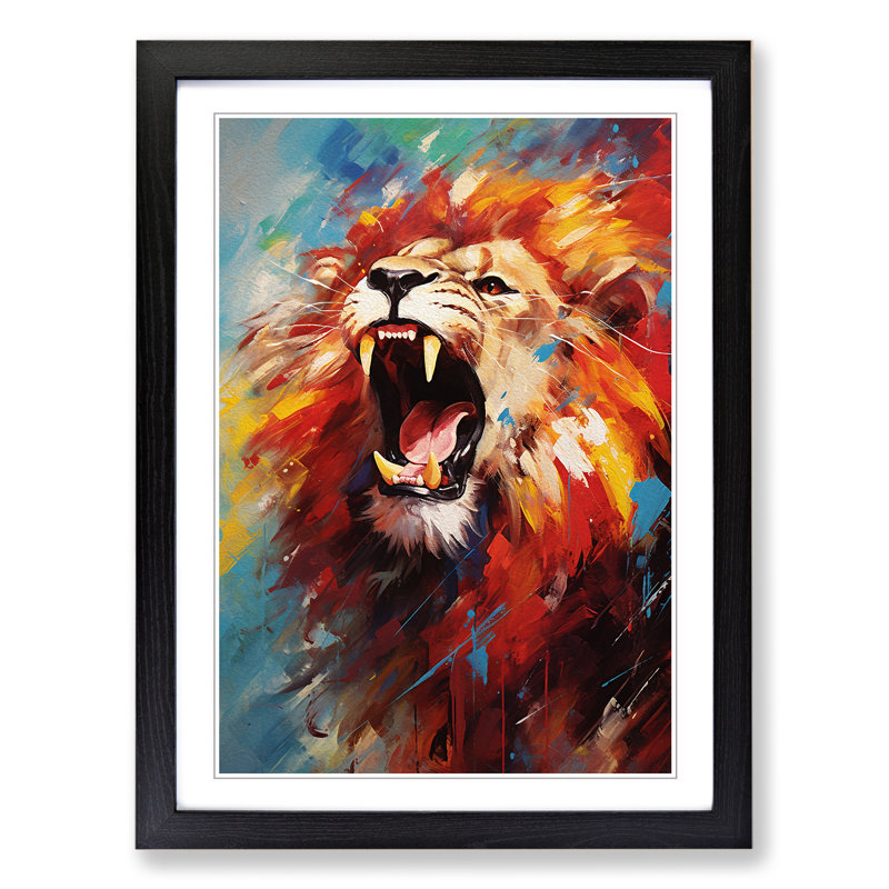 Lion Modern - Single Picture Frame Print on Wood, Black Framed, 64cm H x 46cm W x 2cm D
