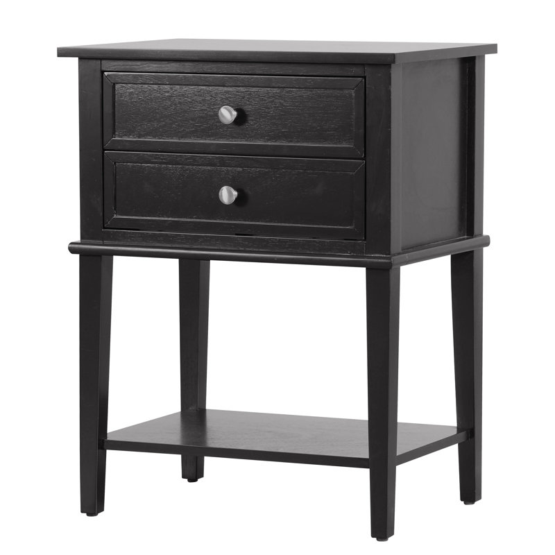 Marydel 2 Drawer Mid Century Modern Nightstand Bed Side Table Wood Nightstand Small Dresser For Bedroom, Black