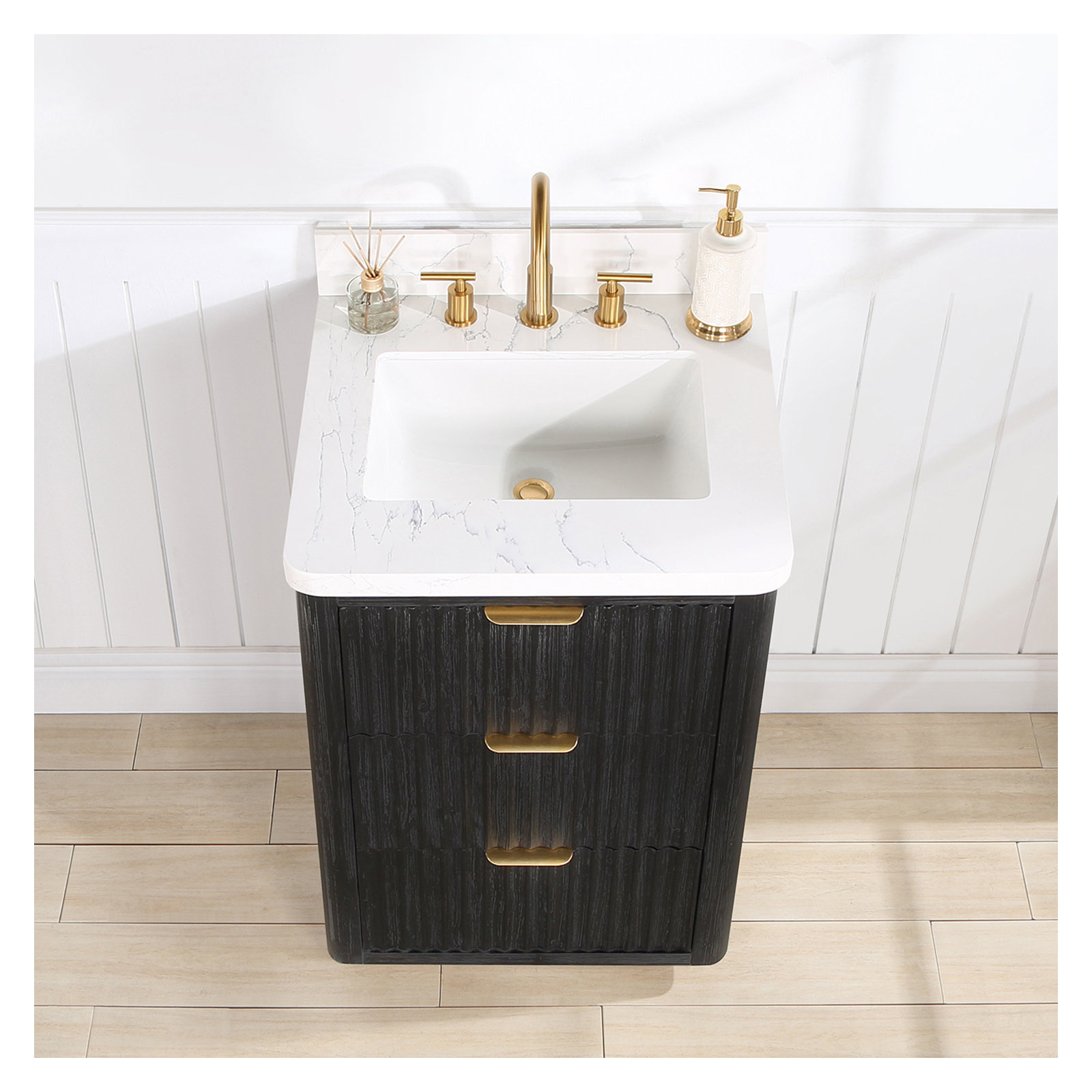 Adela 24'' Single Bathroom Vanity, Black, White, Gold
