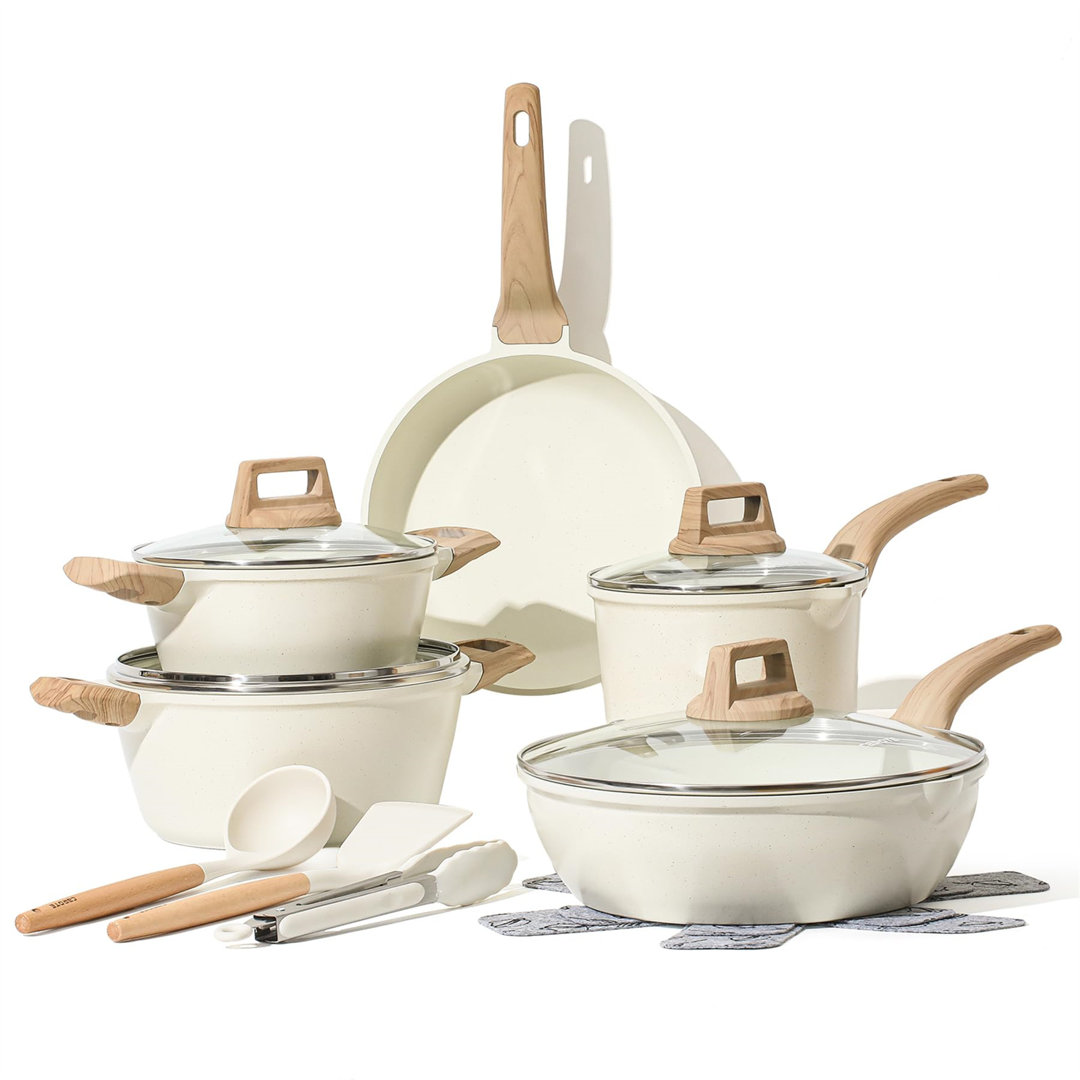 Topfsets Pfannenset 14-Teilig,Pfanne 24Cm,Stielkasserolle 1.7L,Topf 2.3/4L,Tiefe Bratpfanne 28Cm,Antihaft-Beschichtung M...