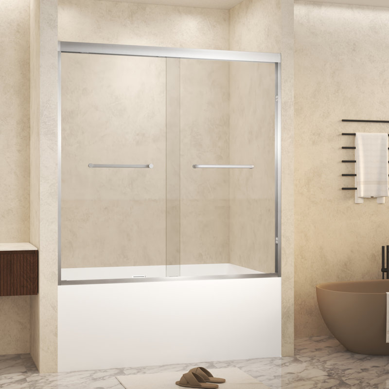 Porte de douche coulissante double 56 à 60 po x 60 po avec verre trempé 1/4 po Sihaam et film antidéflagrant