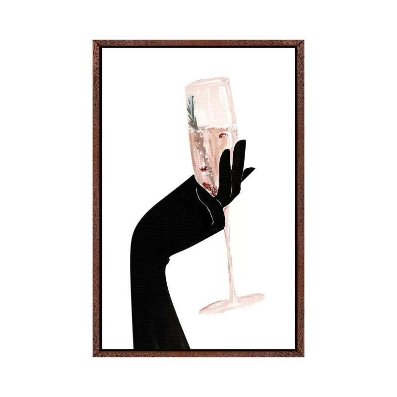 Champagne Chic by Sabina Fenn - Print on Canvas, 66.04cm H x 45.72cm W x 3.81cm D, Classic Brown Wood Floater Framed