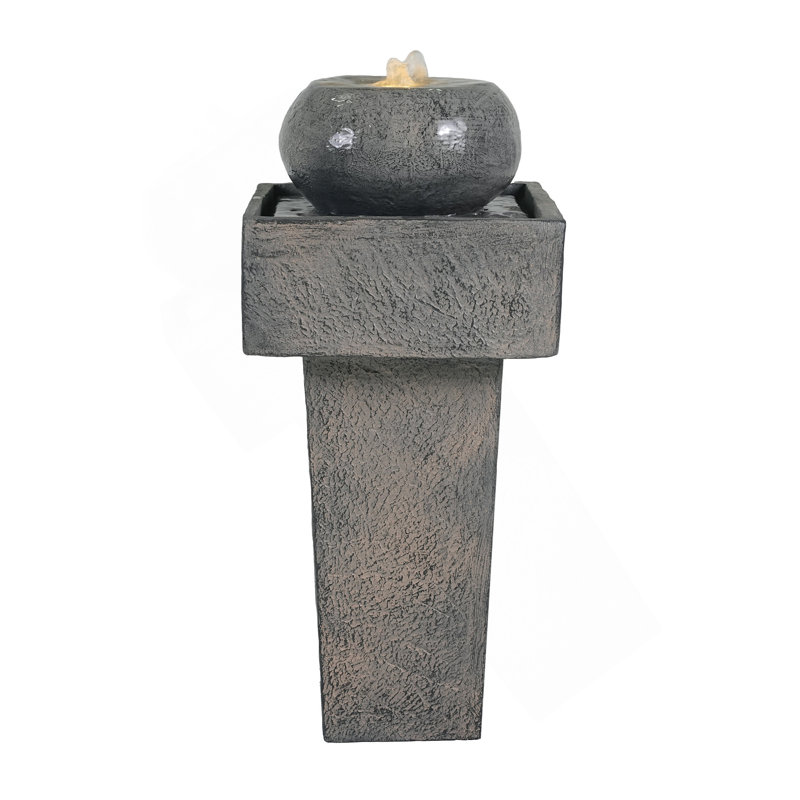 25.59"H Minimalist Concrete Column Fountain–LED-Lit Modern Outdoor Oasis, Sturdy Landscape Feature For Patio, Porch