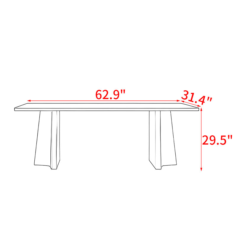 Modern simple rectangular solid wood dining table, 29.5"H x 62.9"L x 31.4"W