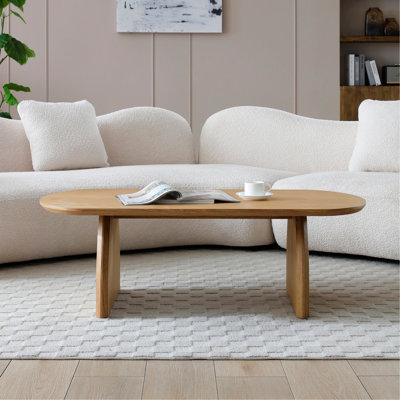Table d'appoint avec base incurvée et plateau elliptique, matériau de haute qualité, base de salon simple à atmosphère naturelle, couleur bois, design artistique