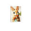 18 "X 24" Lapin de Pâques, reproduction de peinture rustique mignonne de lapin brun tenant une toile de carotte fraîche, cadre mural en bois massif