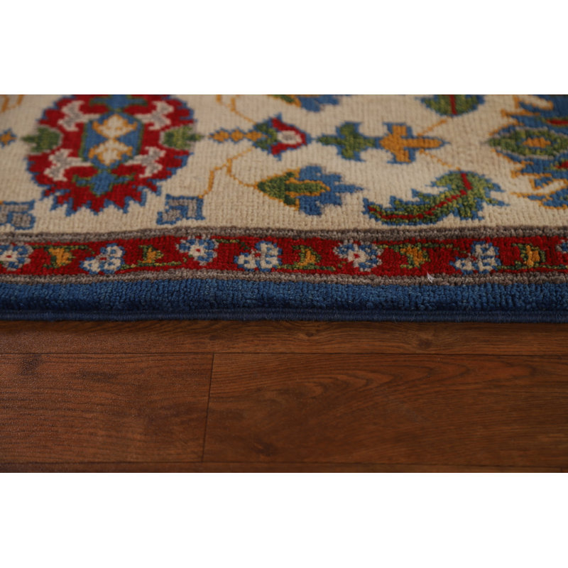 Tapis bleu / rouge / beige en laine noué à la main de conception unique 8 pi 3 po x 9 pi 11 po New Age