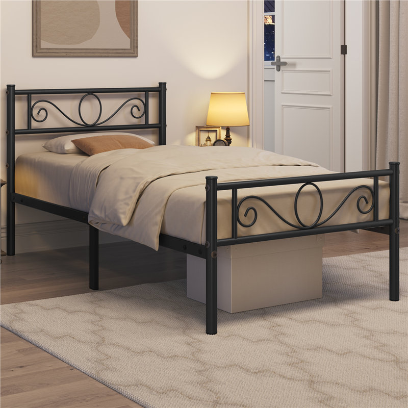Metal Bed Frame with Headboard/Under-Bed Storage, Single (3'), Black