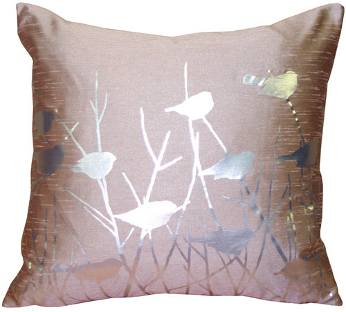 Coussin décoratif oiseaux métalliques, Rosé passé