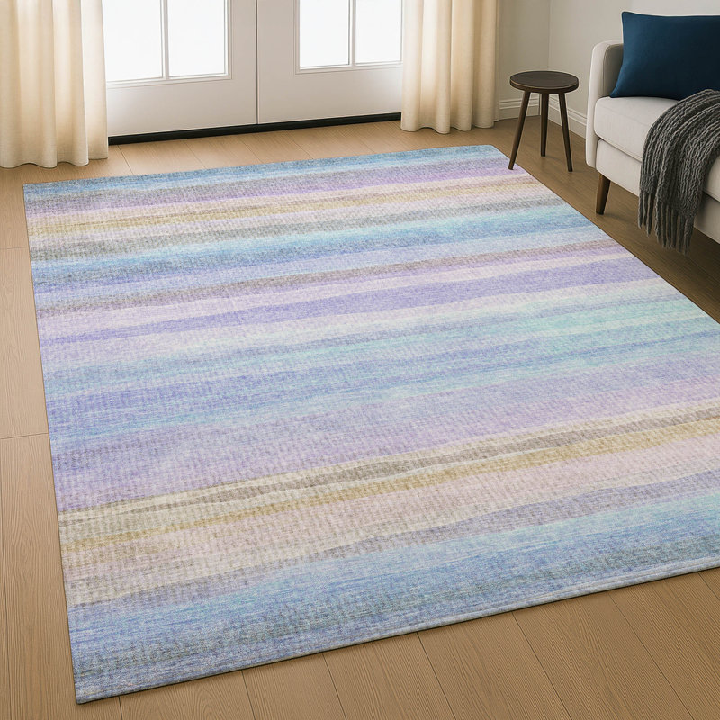 Premium Machine Washable Mayfield AMF2093 Striped Rug, 9' x 12', Lavender