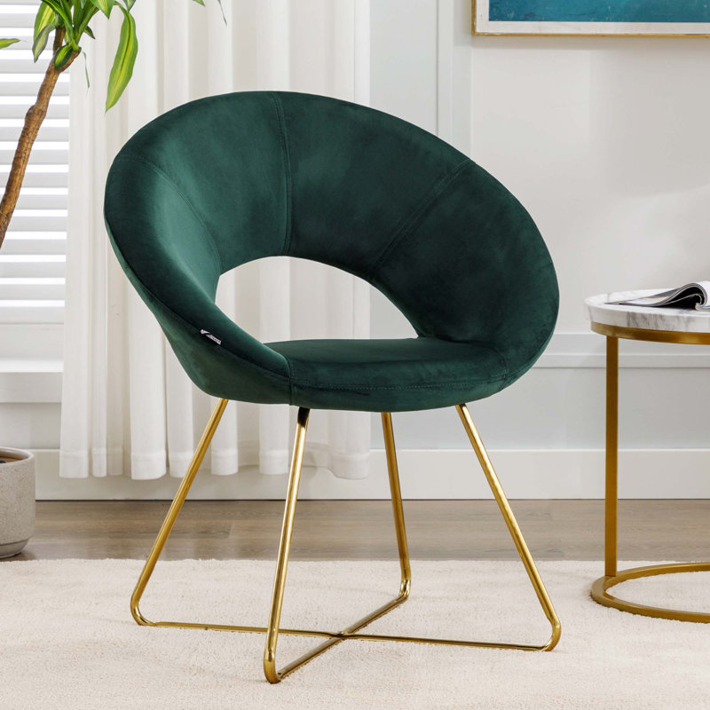 Zed 68cm Wide Velvet Papasan Chair, Green, Gold