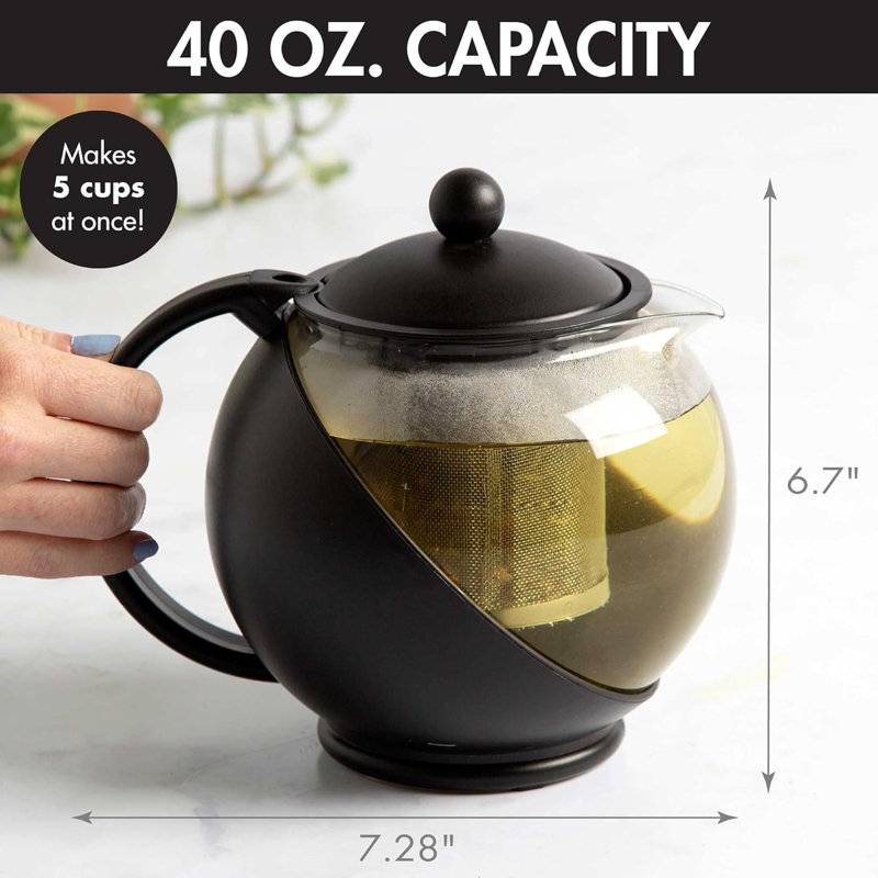Théière demi-lune avec infuseur amovible Machine à thé en verre avec filtre réutilisable en acier inoxydable