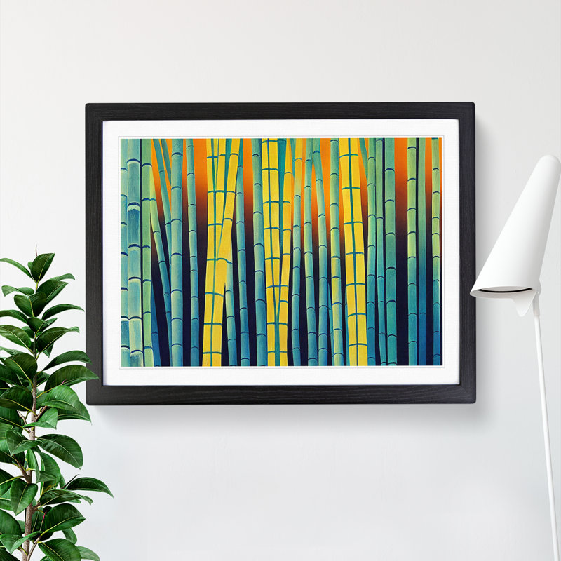 Artistic Abstract Bamboo Forest - Single Picture Frame Print, 46cm H x 64cm W x 2cm D, Black Framed