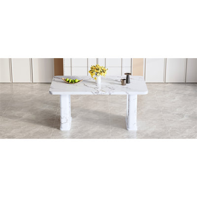 64.5×35.4 Inch Stylish Marble-Patterned Dining Table