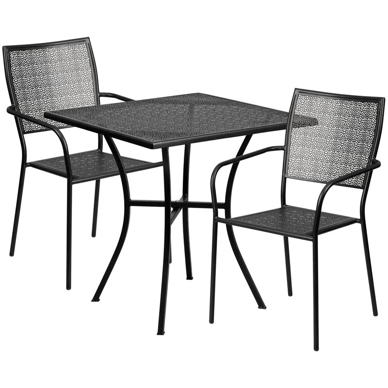 Chanea 2-Person 28" W Steel Square Bistro Set, Black