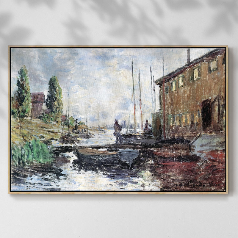 The Harbor In Argenteuil, 1875, reproduction d'art sur toile, H 25 po x l 37 po x P 2 po, Bois naturel