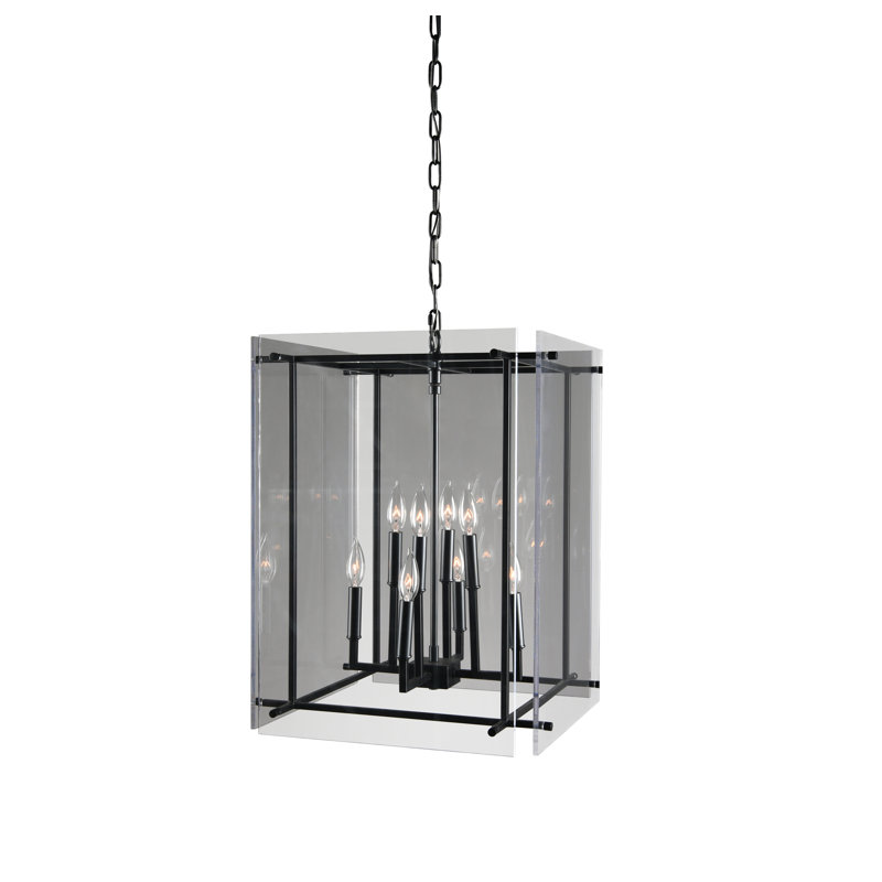 Lena 8 - Light Lantern Square / Rectangle Chandelier, Black