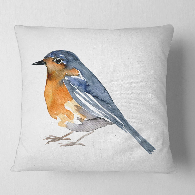 Vintage Orange Bird - Traditional Printed Throw Pillow, 18" x 18"