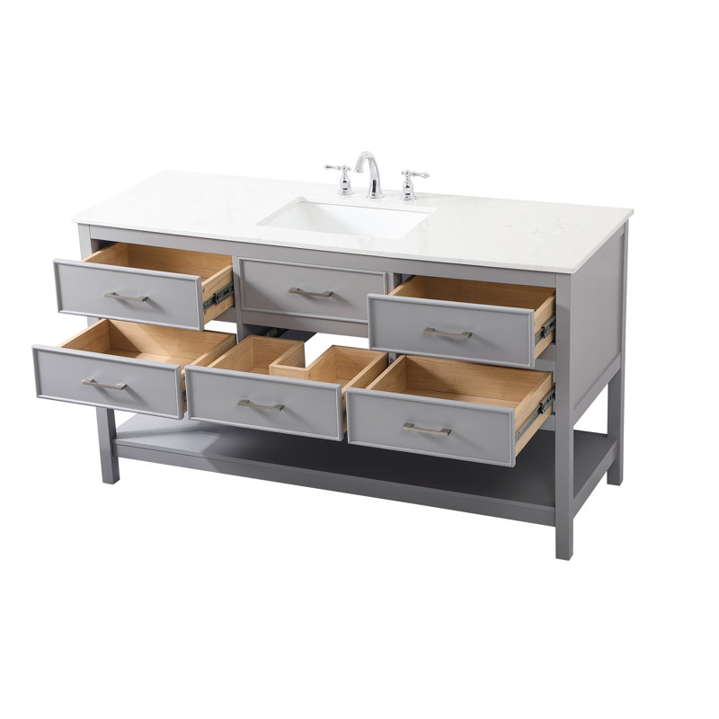Sinclaire 60'' Single Bathroom Vanity with Engineered Marble Top, Gray