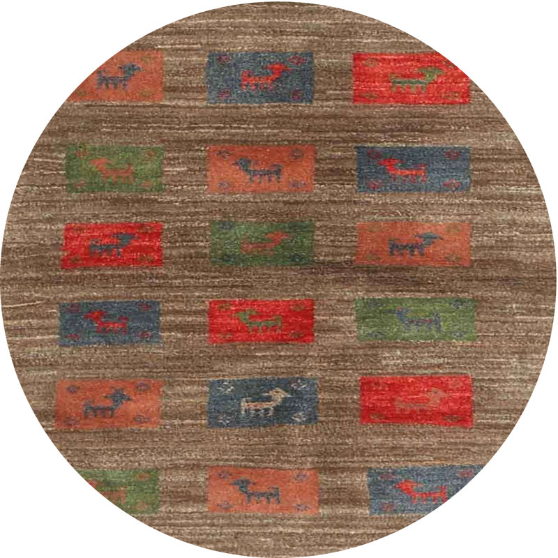 Tapis contemporain brun / rouge / vert, Rond 5 pi