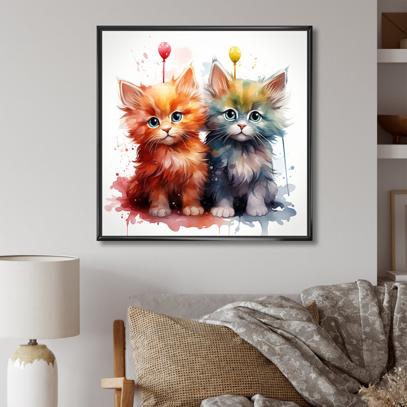 Joyful Kittens Playful Nursery - Art mural pour chambre de bébé, Toile tendue, H 16 po x l 16 po