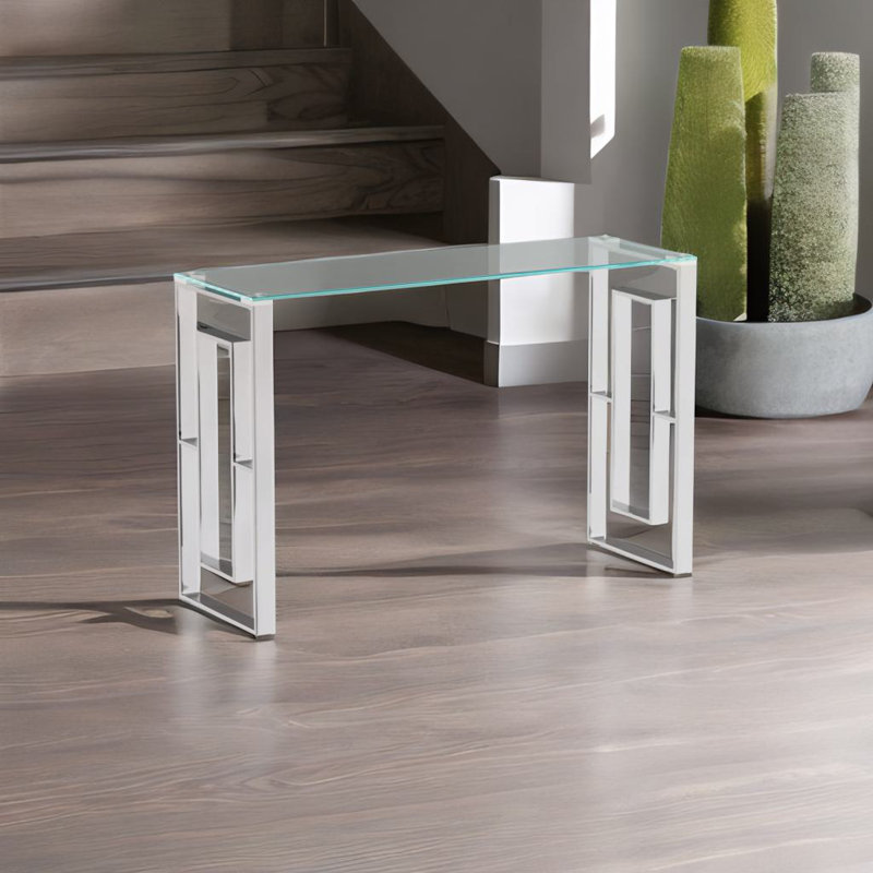 Console en acier inoxydable et verre, Ivoire ivoire