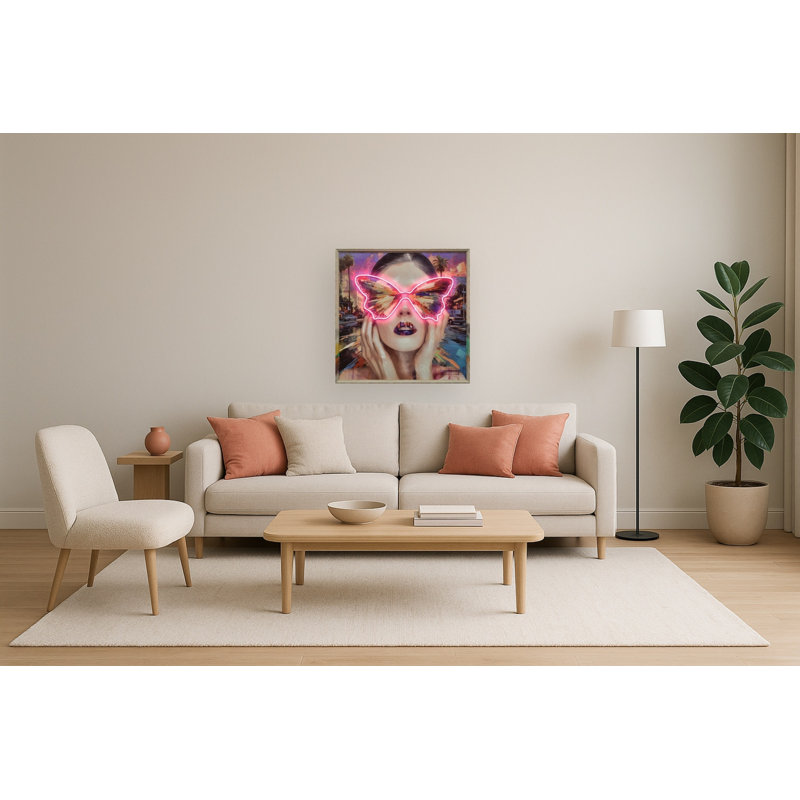 Art mural en néon sur toile lunettes de soleil papillon - 33 "x 33" - cadre multicolore