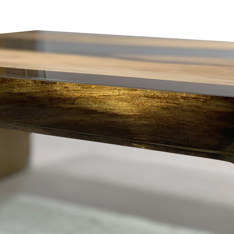 Coffee Table, Natural Wood/Aqua, 13.7" H x 39.4" L x 39.4" W