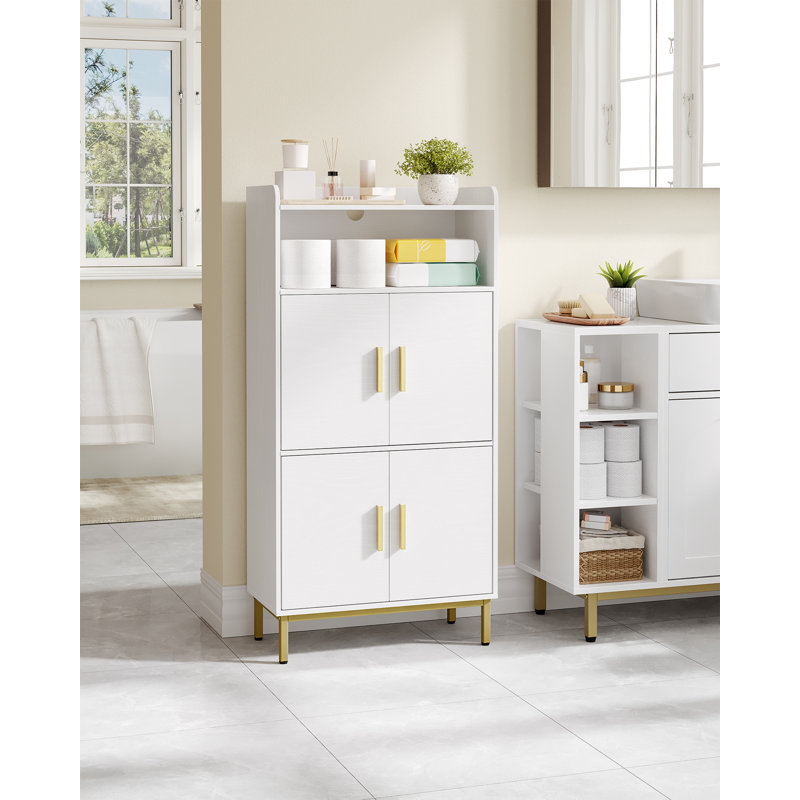 Bathroom Storage Cabinet, Freestanding Storage Cupboard with Adjustable Shelves, Wooden Cabinet Storages Unit, Space Saving, for Bathroom, Living Room, Study, Kitchen, White 