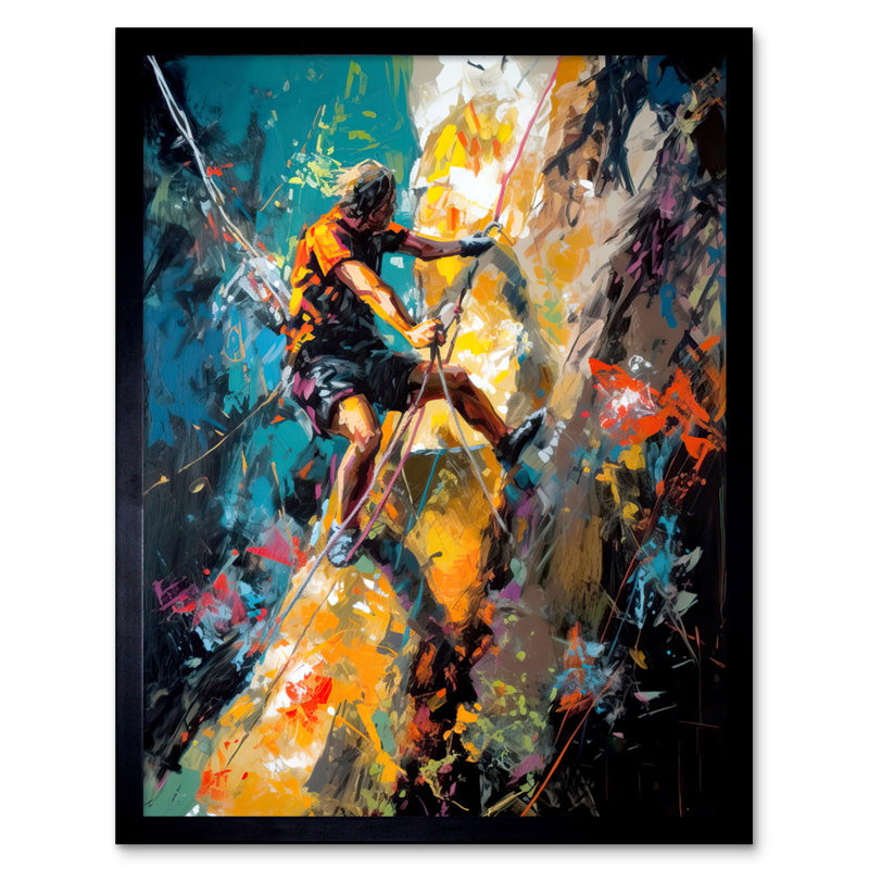Lowayne Rock Climber Climbing Multicoloured Mountain Cliff - Single Picture Frame Print