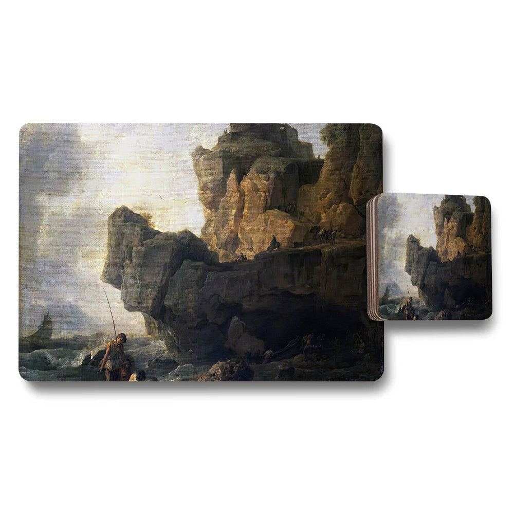 Romantic Seascape Placemat And Coaster Set With Cliffside Artwork