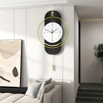 Wooden Radio Controlled Battery Wall Clock with Pendulum 76076