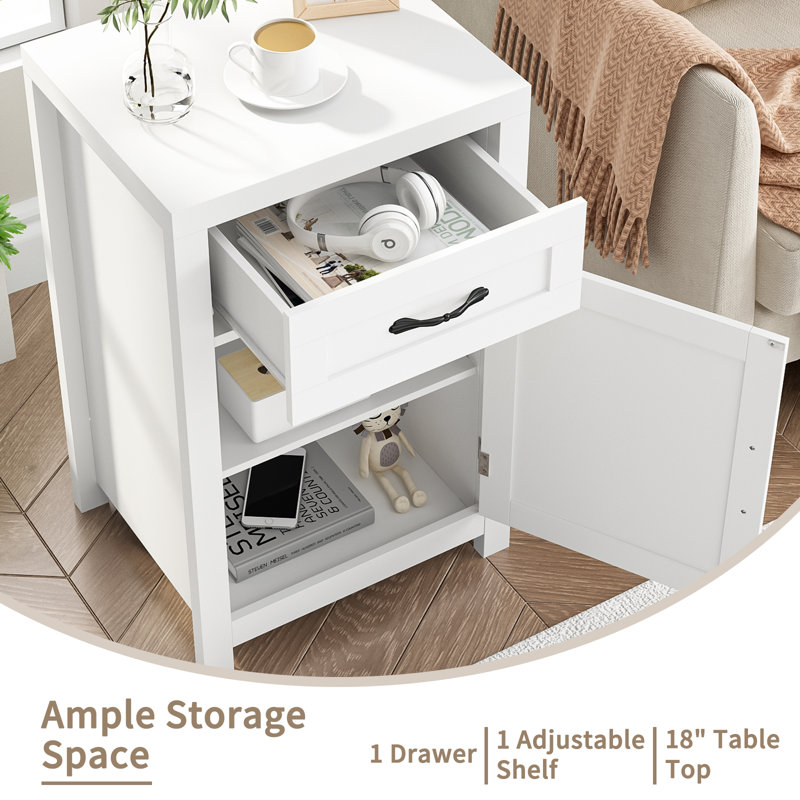 Ensemble de 2 tables de chevet avec tiroirs, Blanc