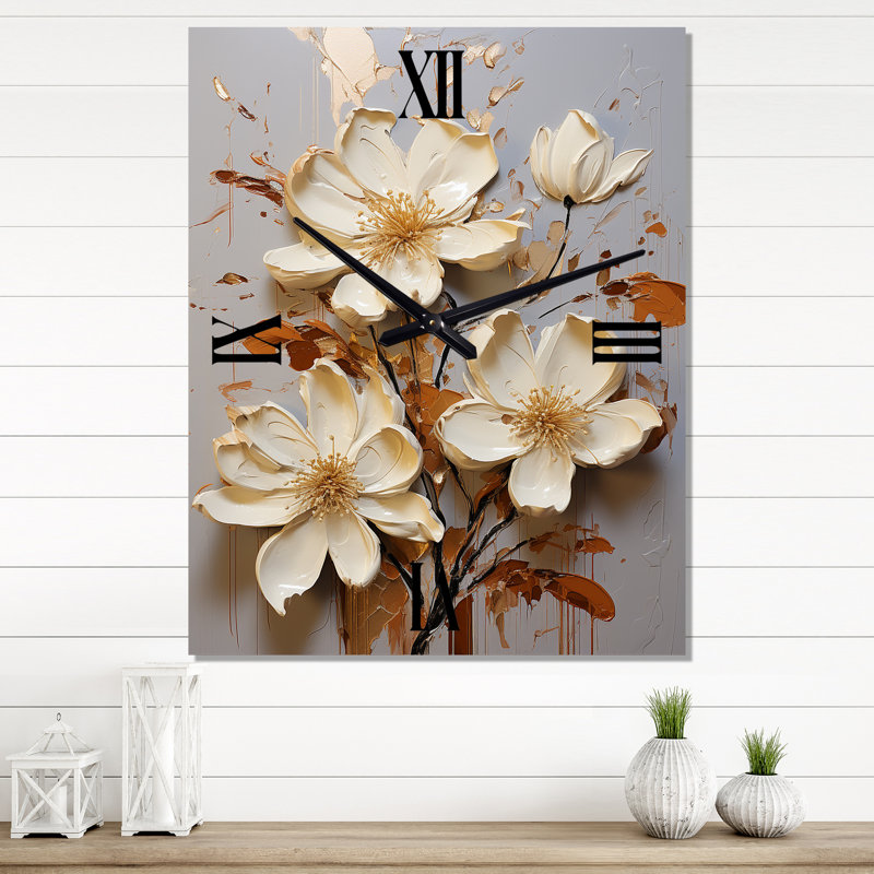 Horloge murale Brekin - Magnolias surdimensionnée, Grand